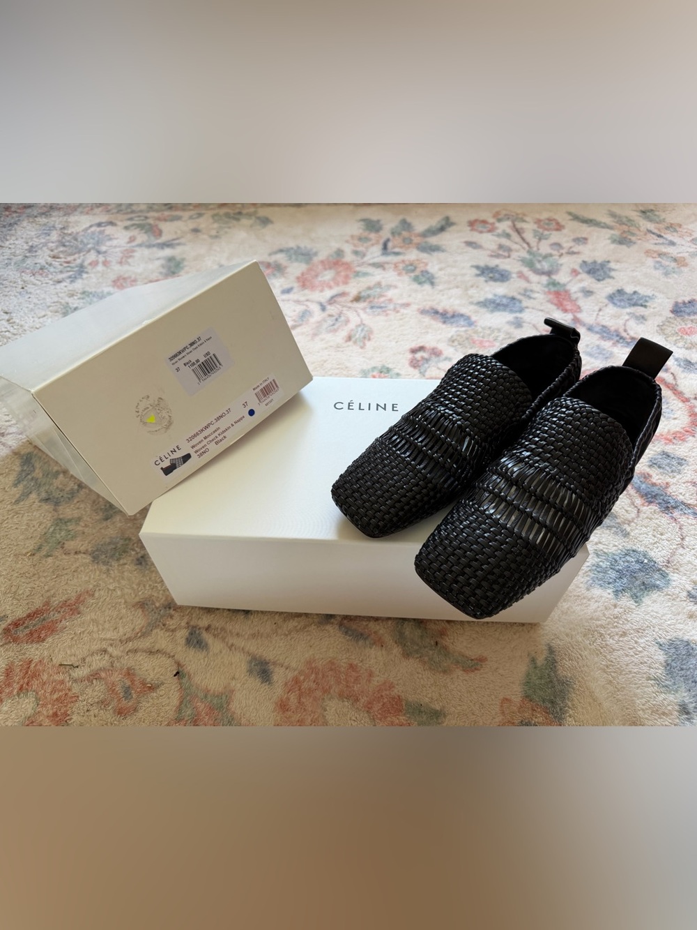 Celine Black Woven Leather Loafers